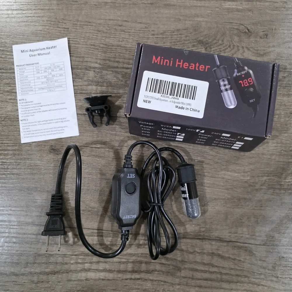 YOFOTHS 10W Mini Aquarium Heater Adjustable 64-93F for 1-2 Gallon Fish Tanks NEW